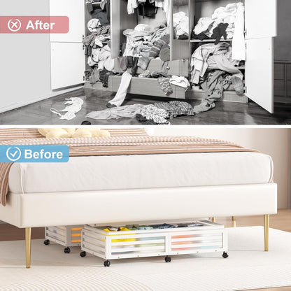 Under Bed Storage with Wheels-Large Bamboo Underbed storage Containers with Large Dust Bag