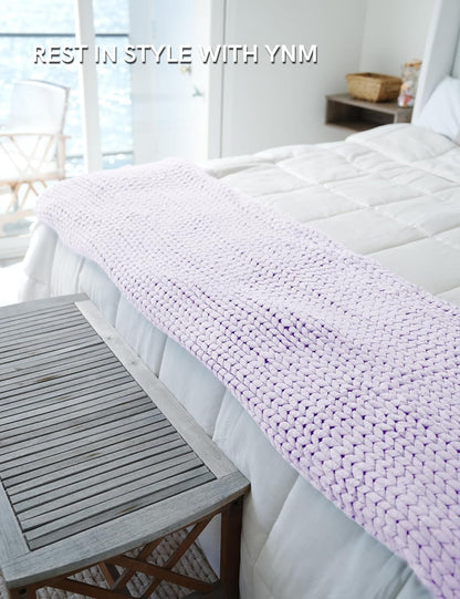 YnM Chunky Throw Blanket, Medium-Weight, Hand Knitted, Skin Friendly, Ventilated and Breathable