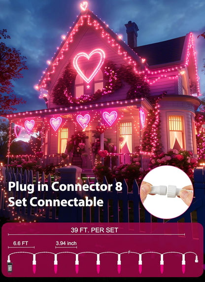 Pink Christmas Mini Lights, 39Feet 100 LED Pink String Light with 8 Lighting Modes, Connectable