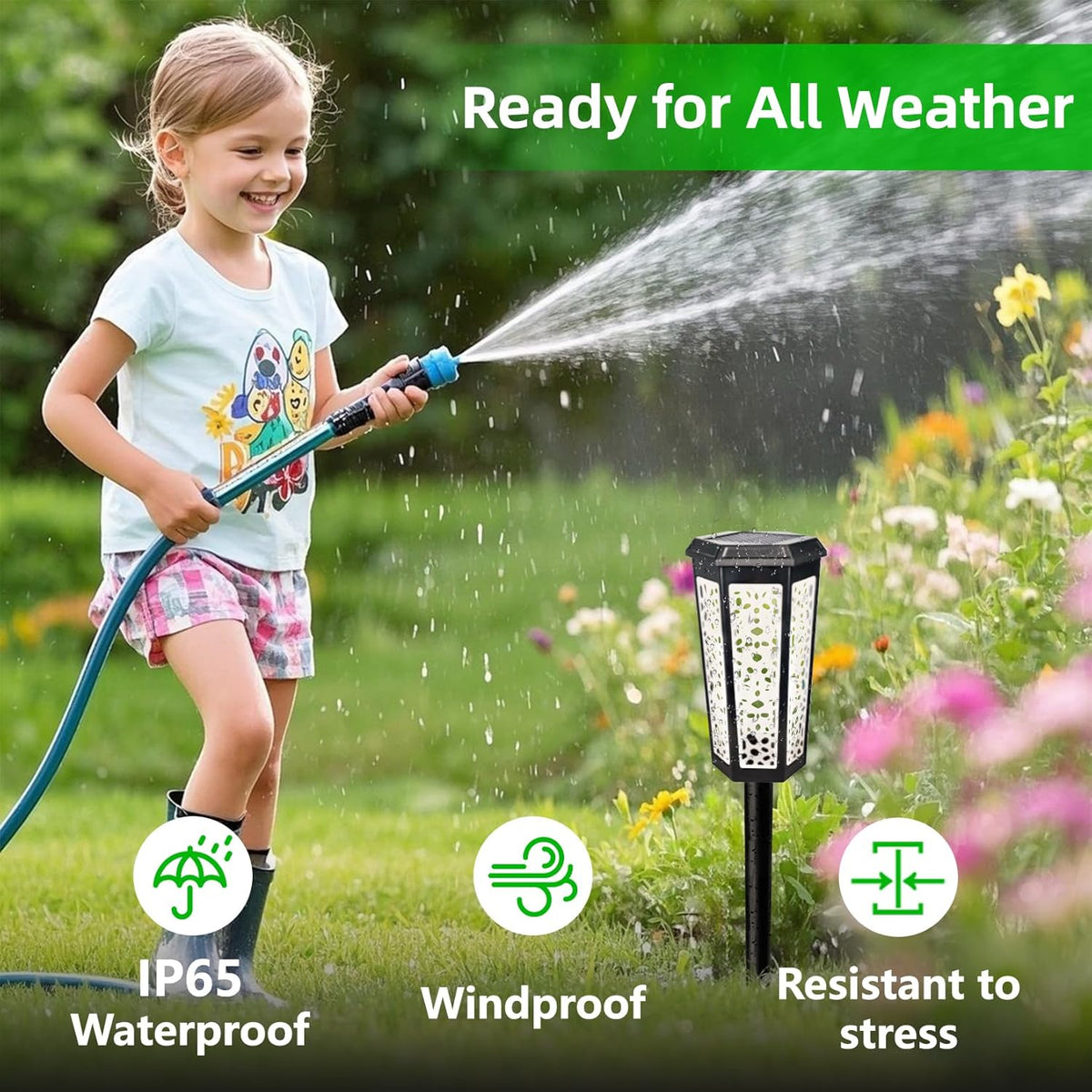 Solar Pathway Landscape Lights 4 Pack, RGB Color Changing+Warm White Outdoor Waterproof Solar Yard