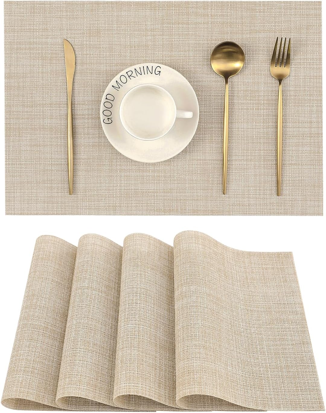 Leetaltree Beige Placemats Set of 4 - Heat Resistant Non-Slip Place mats for Dining Table, Washable