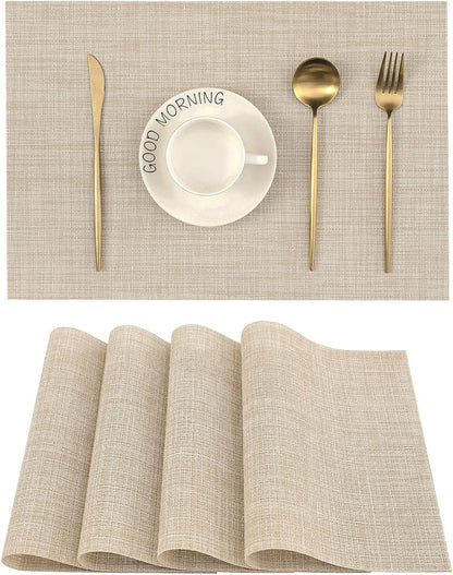 Leetaltree Beige Placemats Set of 4 - Heat Resistant Non-Slip Place mats for Dining Table, Washable