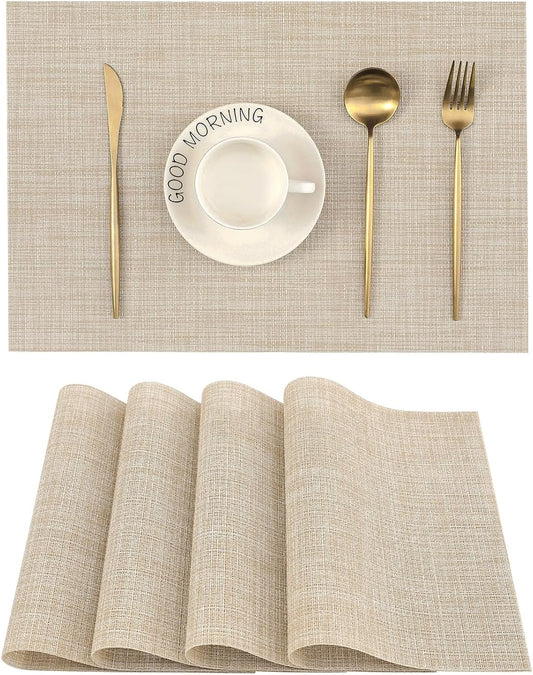 Leetaltree Beige Placemats Set of 4 - Heat Resistant Non-Slip Place mats for Dining Table, Washable