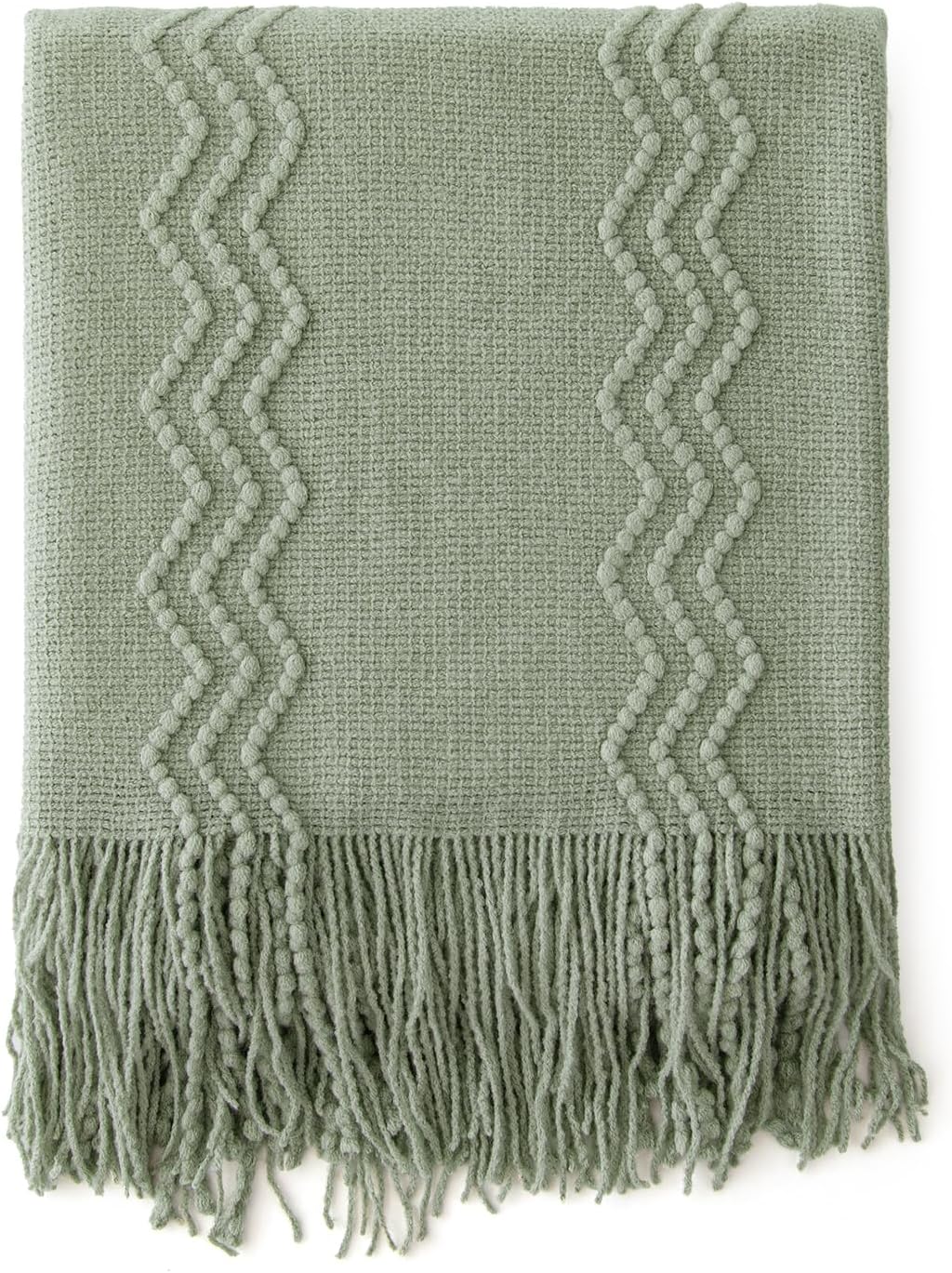 MIULEE Sage Knitted Throw Blanket for Couch Boho Green Textured Cozy Woven Decorative Farmhouse