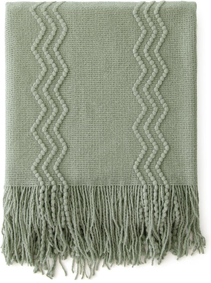 MIULEE Sage Knitted Throw Blanket for Couch Boho Green Textured Cozy Woven Decorative Farmhouse