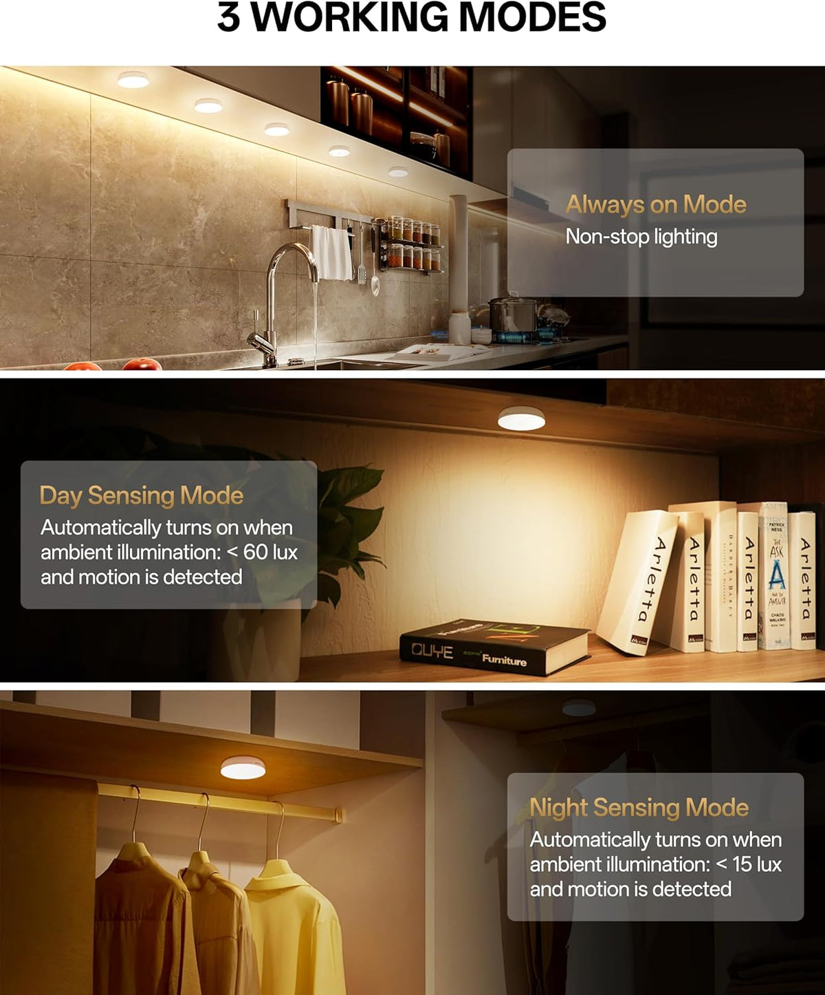Homelist Upgraded Ultra Bright Motion Sensor Lights Indoor, 6 Pack Rechargeable Puck Light with