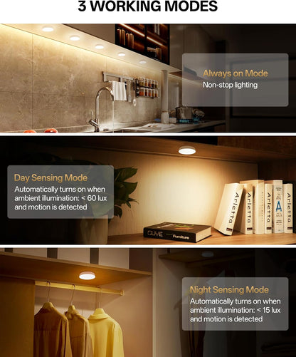 Homelist Upgraded Ultra Bright Motion Sensor Lights Indoor, 6 Pack Rechargeable Puck Light with