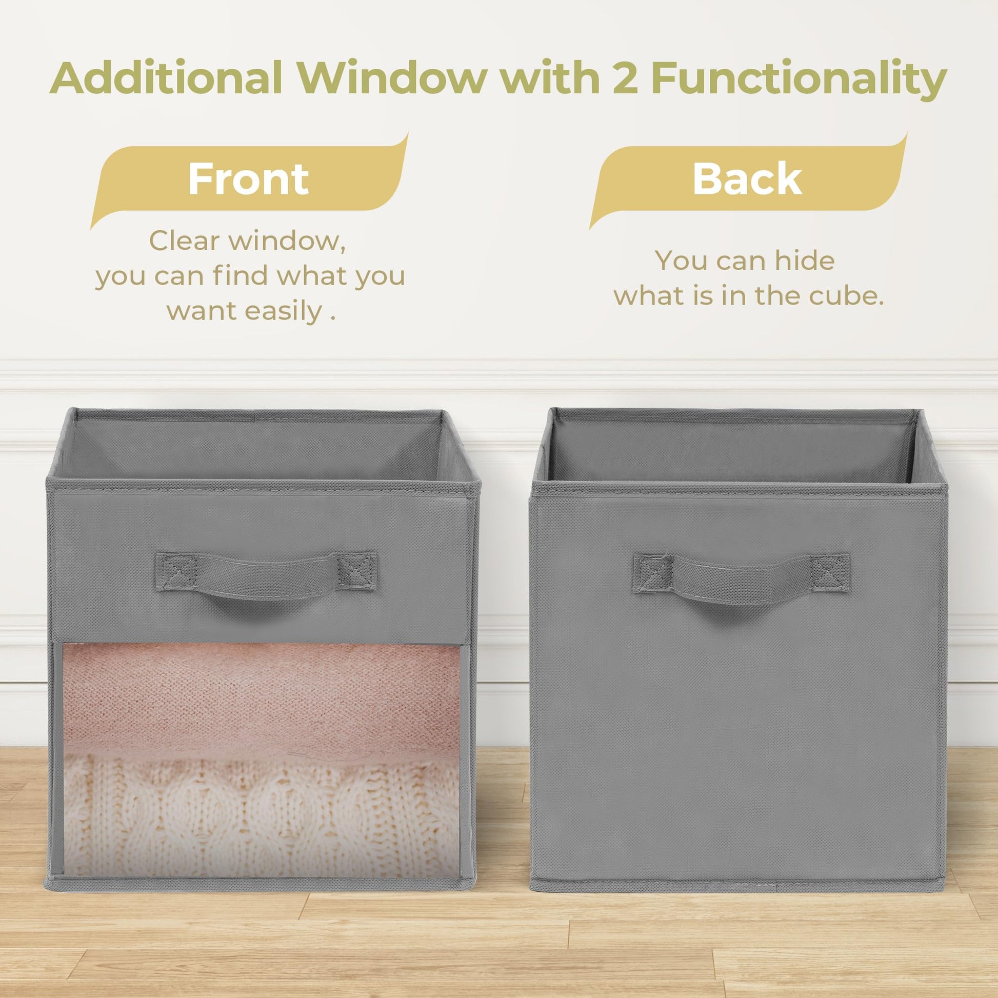 11x11 Large Storage Bins with Clear Window, Set of 6 Storage Cubes, Collapsible Cube Storage Bins