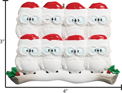 3D Owl Family of 8 Christmas Ornament 2025 Personalized Family Christmas Ornaments 2025 | White