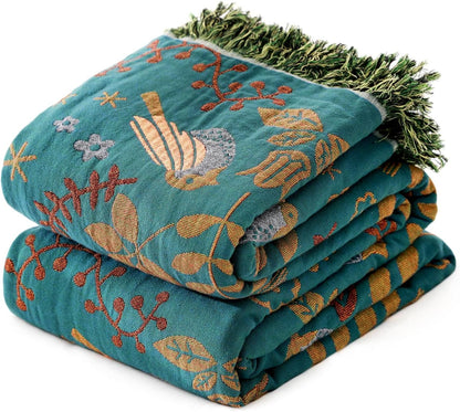 MSGKV Boho Throw Blanket Cotton Blanket for Couch and Sofa Cover for Living Room Summer Throw Cozy
