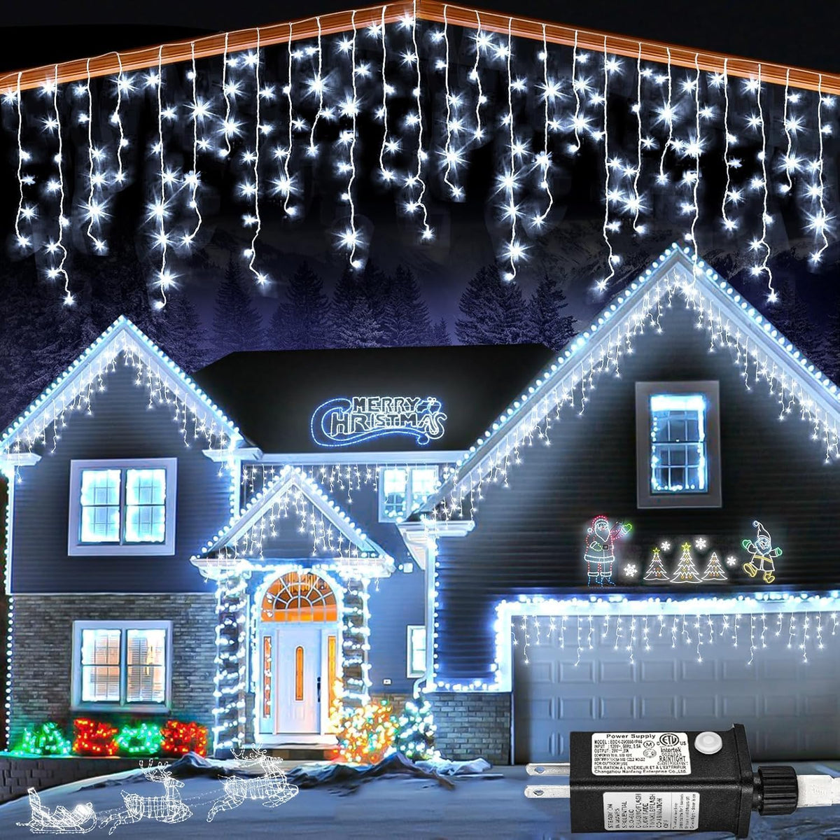 99ft Icicle Lights for Outside, White Christmas Lights Outdoor Indoor, 1216 LED Twinkle String