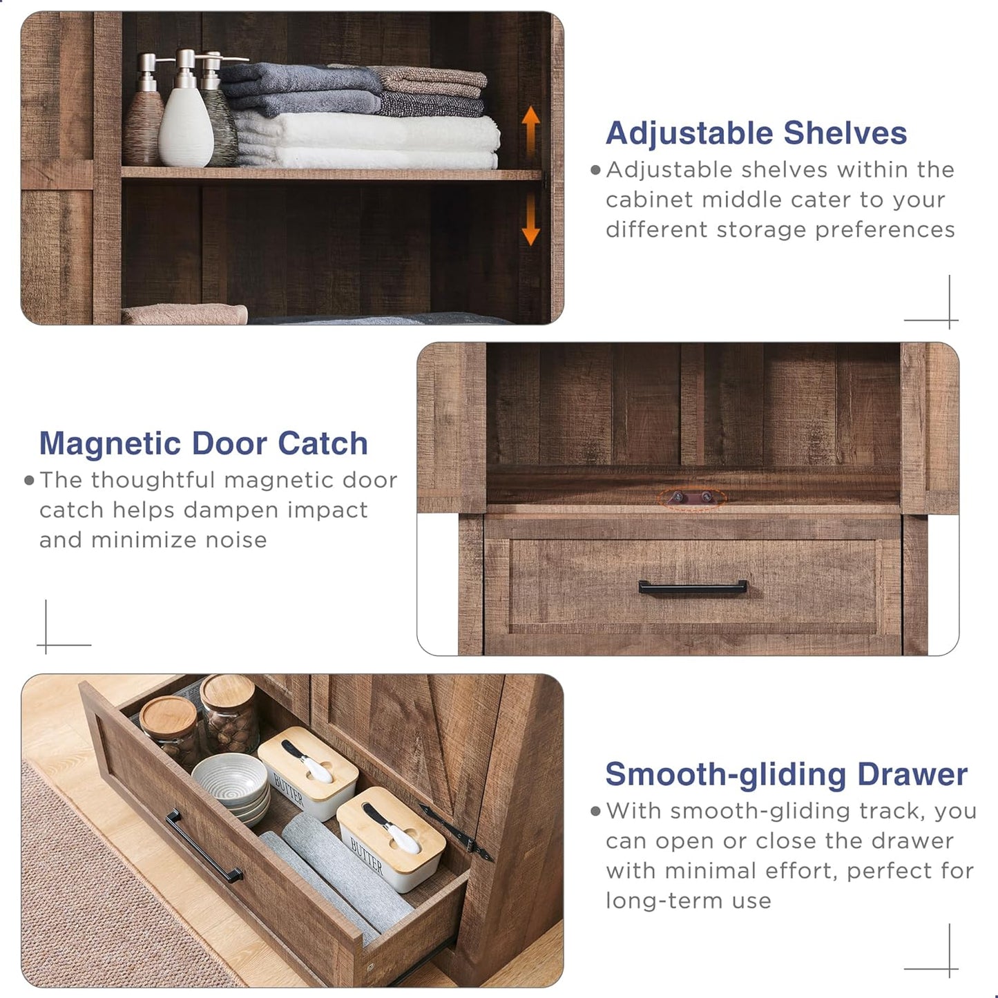 Farmhouse Kitchen Pantry Cabinet - 72" Tall Wood Kitchen Storage Cabinets with Adjustable Shelves &