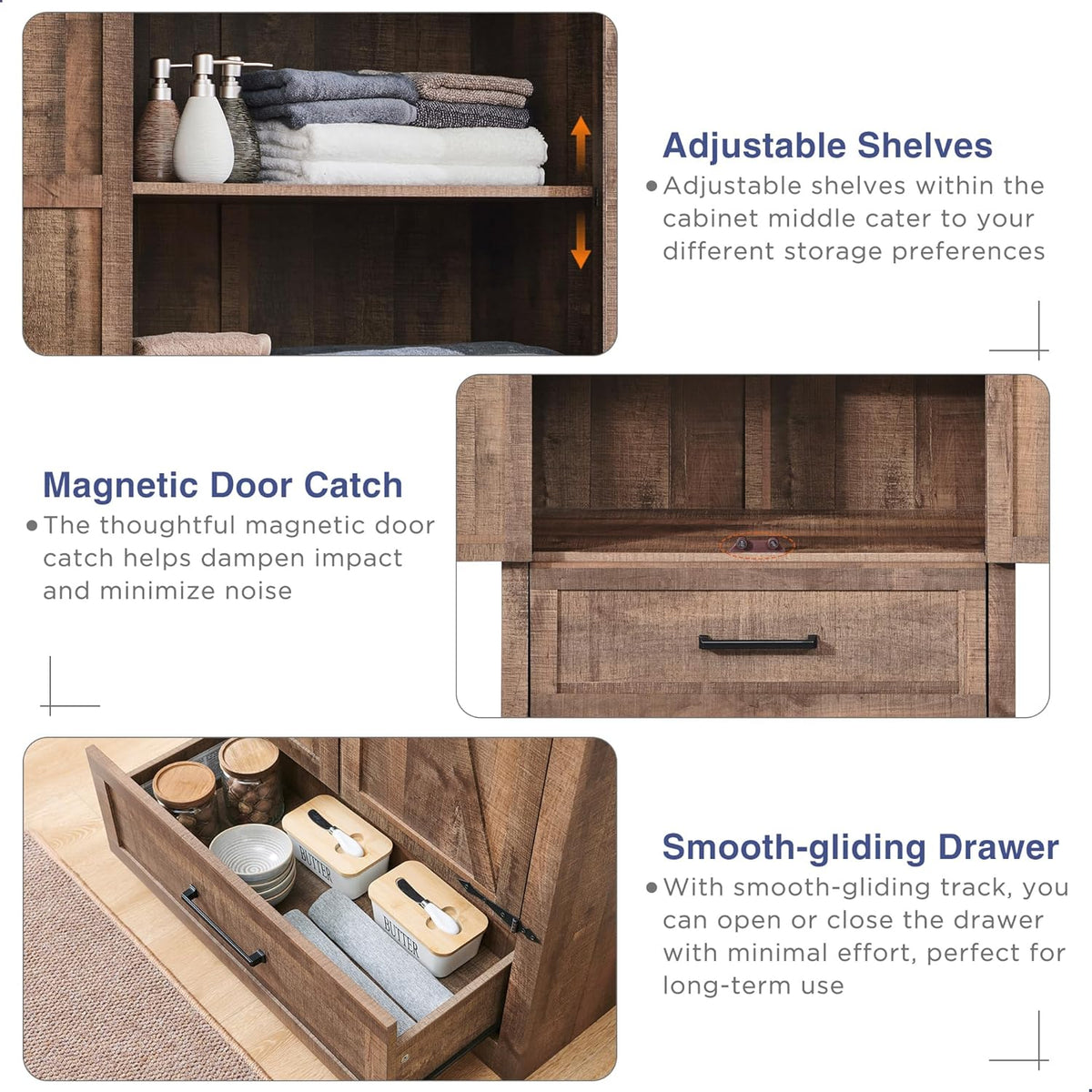 Farmhouse Kitchen Pantry Cabinet - 72" Tall Wood Kitchen Storage Cabinets with Adjustable Shelves &