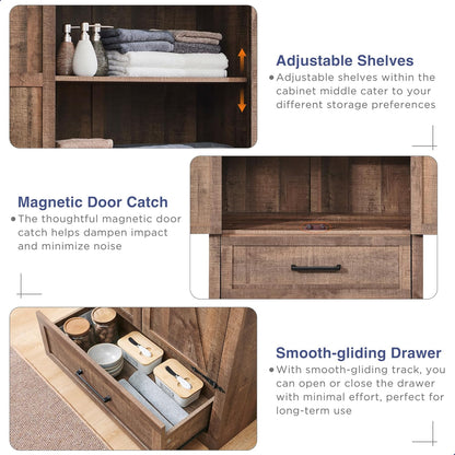 Farmhouse Kitchen Pantry Cabinet - 72" Tall Wood Kitchen Storage Cabinets with Adjustable Shelves &