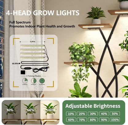 Plant Stand Indoor with Grow Lights - 9 Tiered 66" Tall Metal Plant Shelf, Curved Plant Stand with