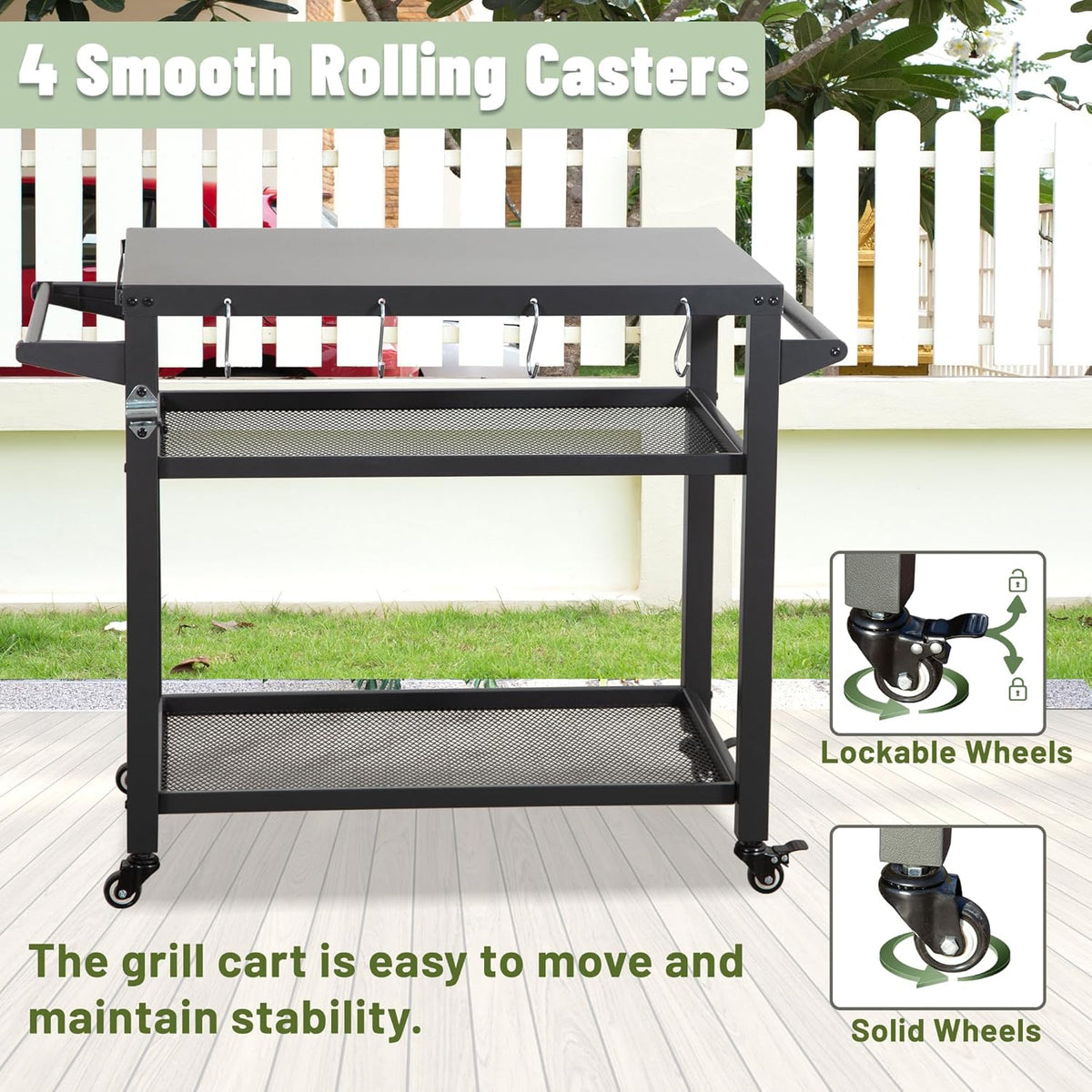 Domi 3-Shelf Outdoor Grill Table, Grill Cart Outdoor with Wheels, Pizza Oven and Food Prep Table