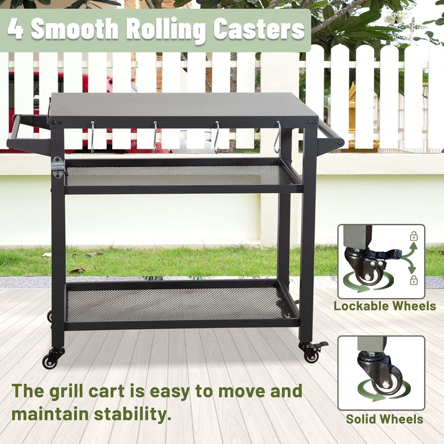 Domi 3-Shelf Outdoor Grill Table, Grill Cart Outdoor with Wheels, Pizza Oven and Food Prep Table