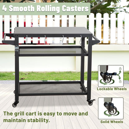 Domi 3-Shelf Outdoor Grill Table, Grill Cart Outdoor with Wheels, Pizza Oven and Food Prep Table
