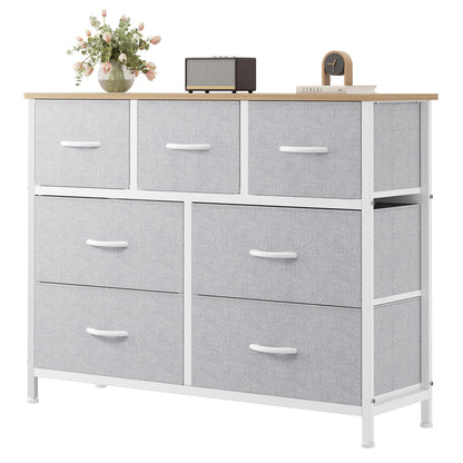 Sweetcrispy 7 Drawer Dresser for Bedroom Storage, Fabric Bins, Light Grey