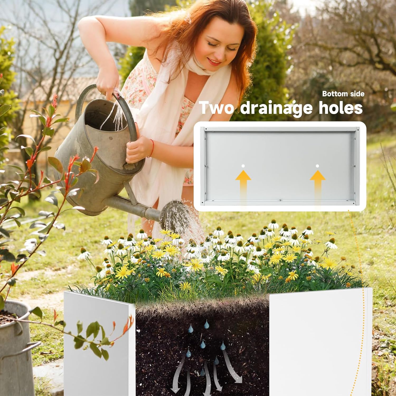 Galvanized Steel Garden Planter - White Matt Galvanized Metal Planter Box - Modern Metallic Heavy