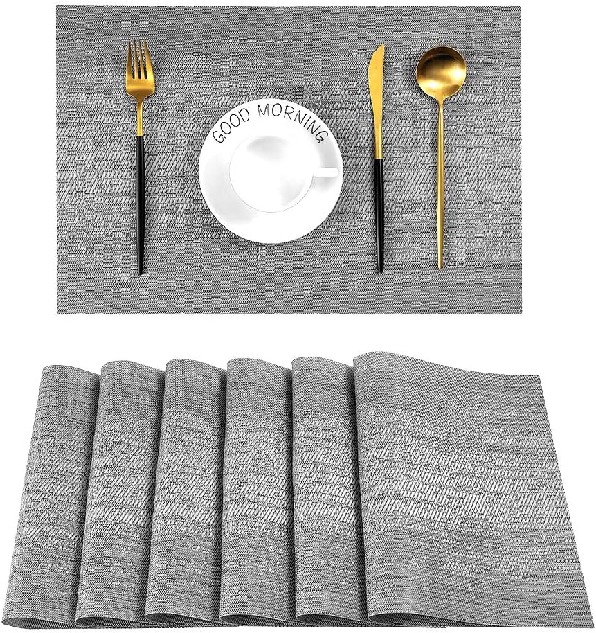 Leetaltree Grey Placemats, Heat Resistant Non-Slip Place mats for Dining Table, Washable Durable