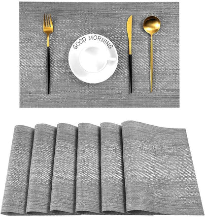 Leetaltree Grey Placemats, Heat Resistant Non-Slip Place mats for Dining Table, Washable Durable