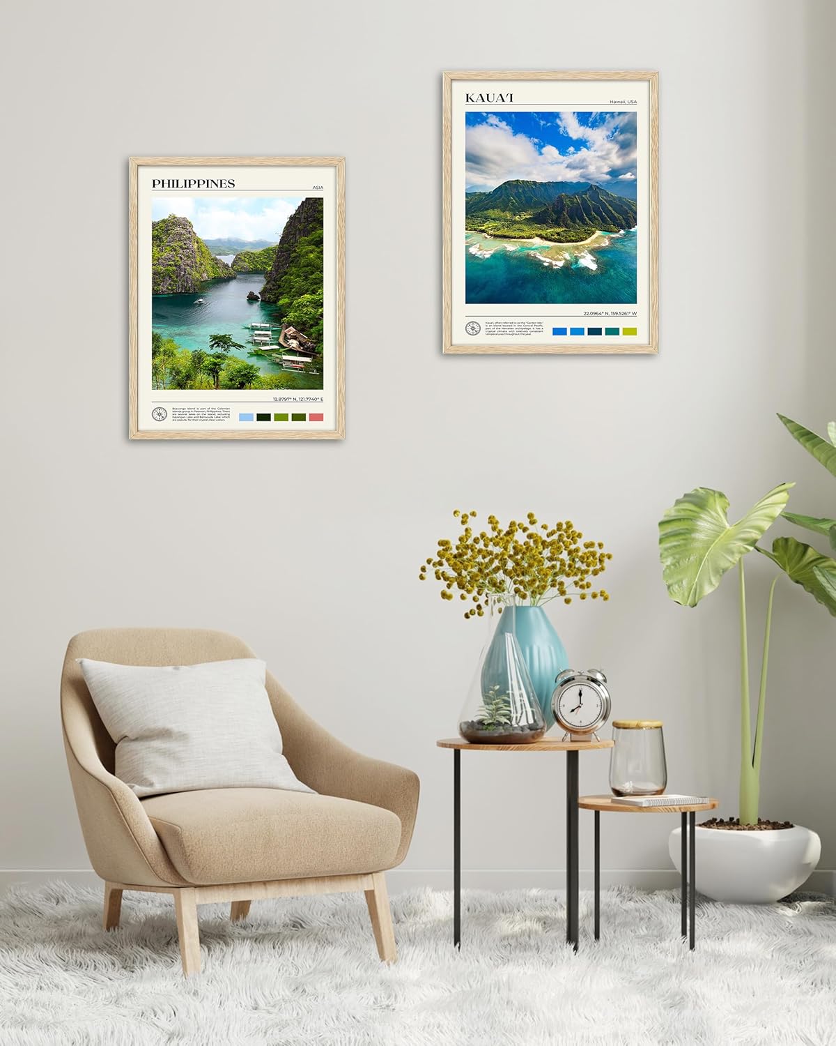 HesenDot Natural OAK Wood Framed Hawaiian Archipelago Wall Art,12x16in Kauai Quality Canvas Wall