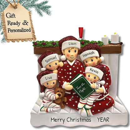 Bedtime Storytelling Family of 5 Christmas Ornament 2025 Personalized Family Christmas Ornaments