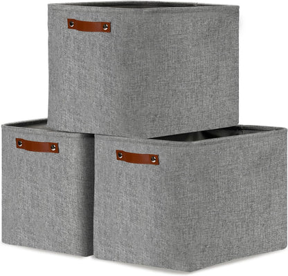 DULLEMELO Large Storage Baskets, 3 Pack Foldable Storage Baskets Bins for Colthes Organizer, Fabric
