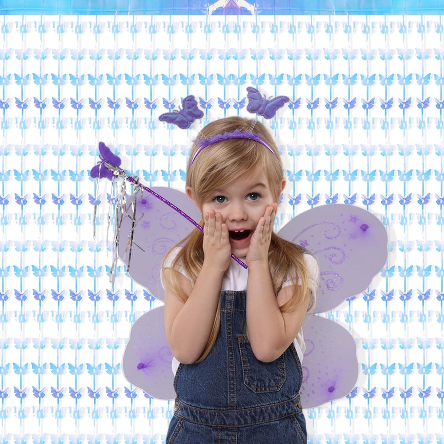 BRAVESHINE Iridescent Hanging Butterfly Foil Fringe Curtain - 2 Pack 3.2x6.6ft Holographic Party