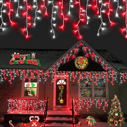 YEGUO 66ft 800 LED Red and White Icicle Lights Outdoor Waterproof, 160 Drops Icicle String Lights