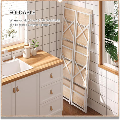 4NM 5 Tiers No Assembly Book Shelves, 51.2" H Folding Bookshelf Bookcase Open Industrial Foldable