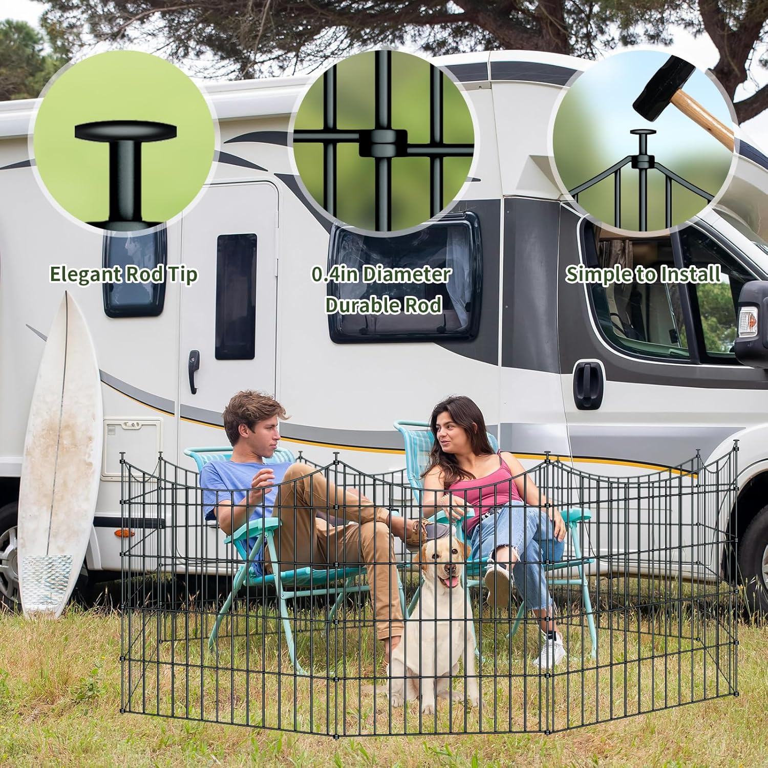 10 Panels Garden Fence Dog Fence Outdoor for Yard, 32in H x 23.6ft L Rustproof Metal Fencing with