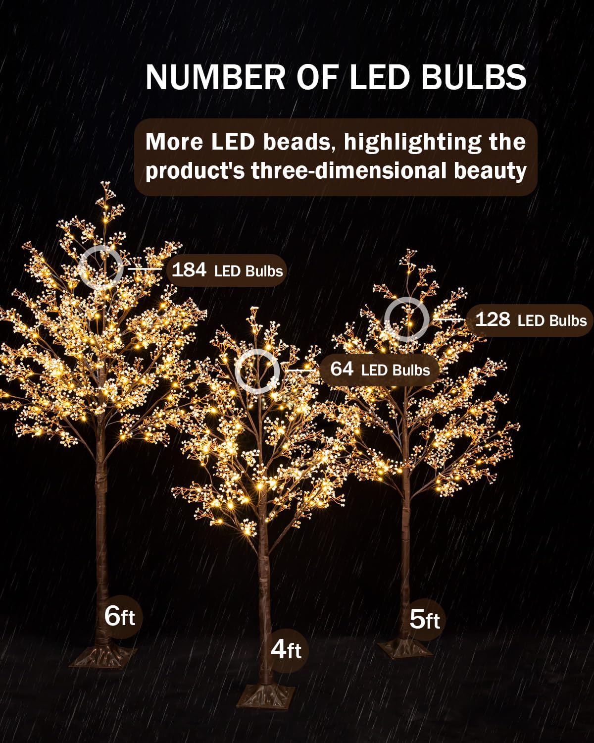 6ft Lighted Baby's Breath Tree with 184 Warm White LED Lights for Holiday Decor - Dimmable, UL