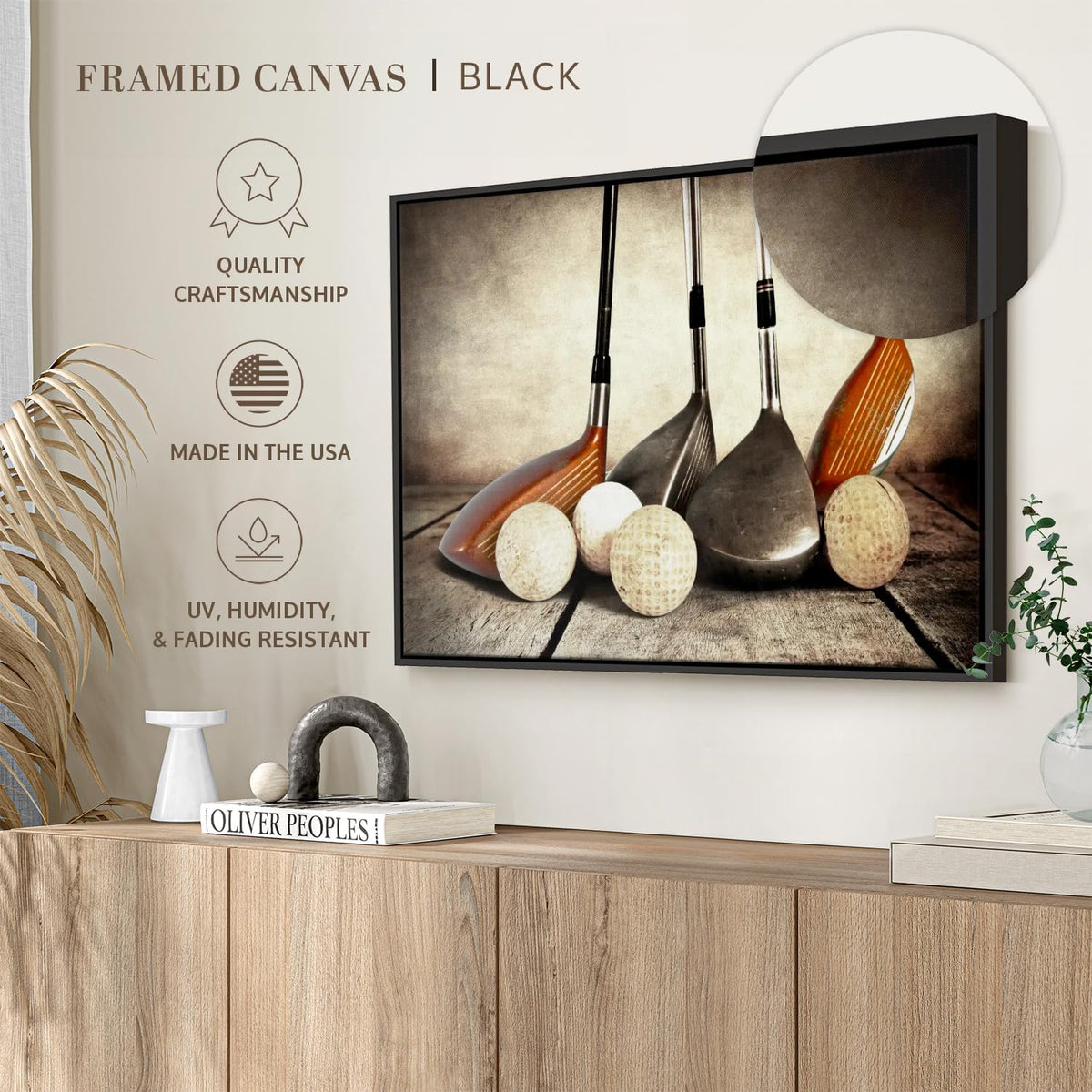 Elephant Stock Golf Sets Wall Art - Horizontal Framed Canvas - 1-Piece Mancave Wall Decor