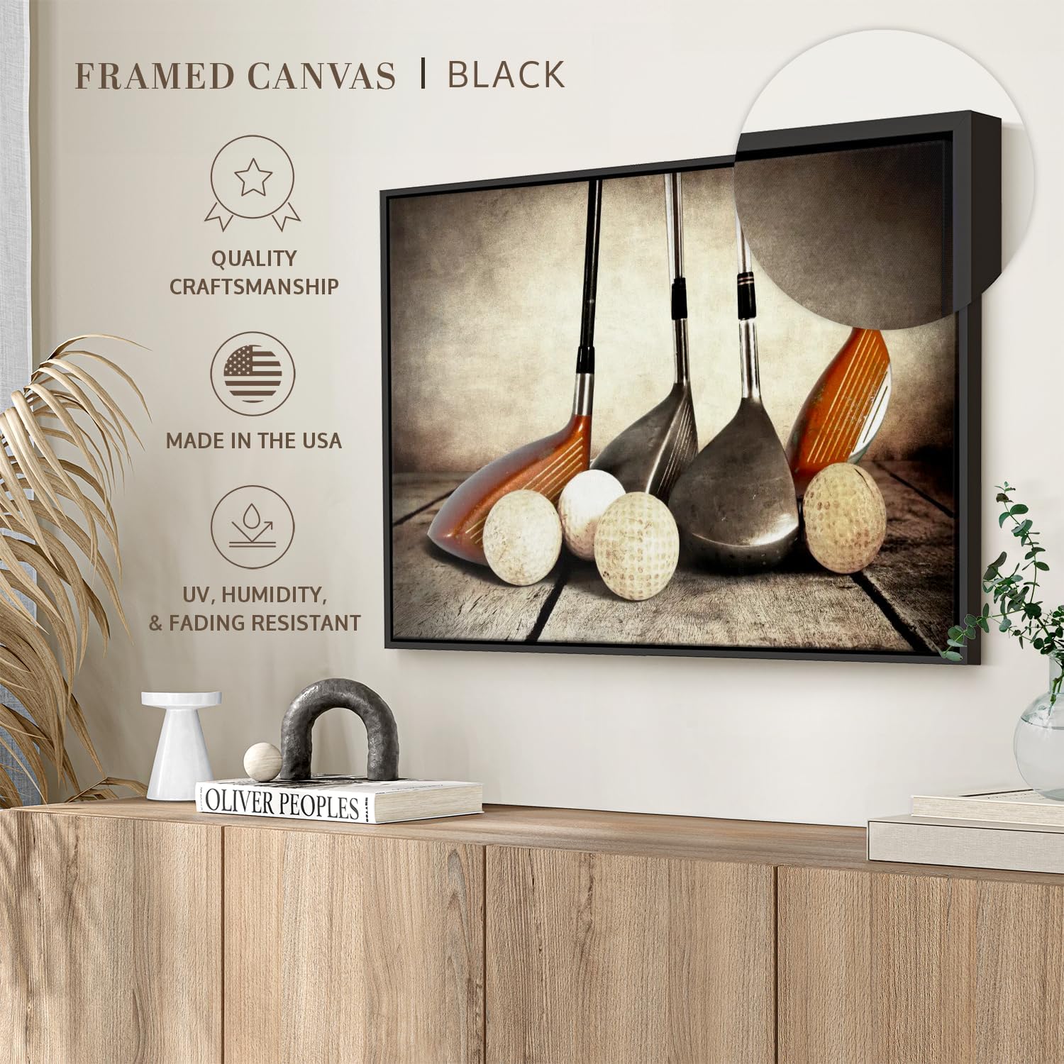 Elephant Stock Golf Sets Wall Art - Horizontal Framed Canvas - 1-Piece Mancave Wall Decor