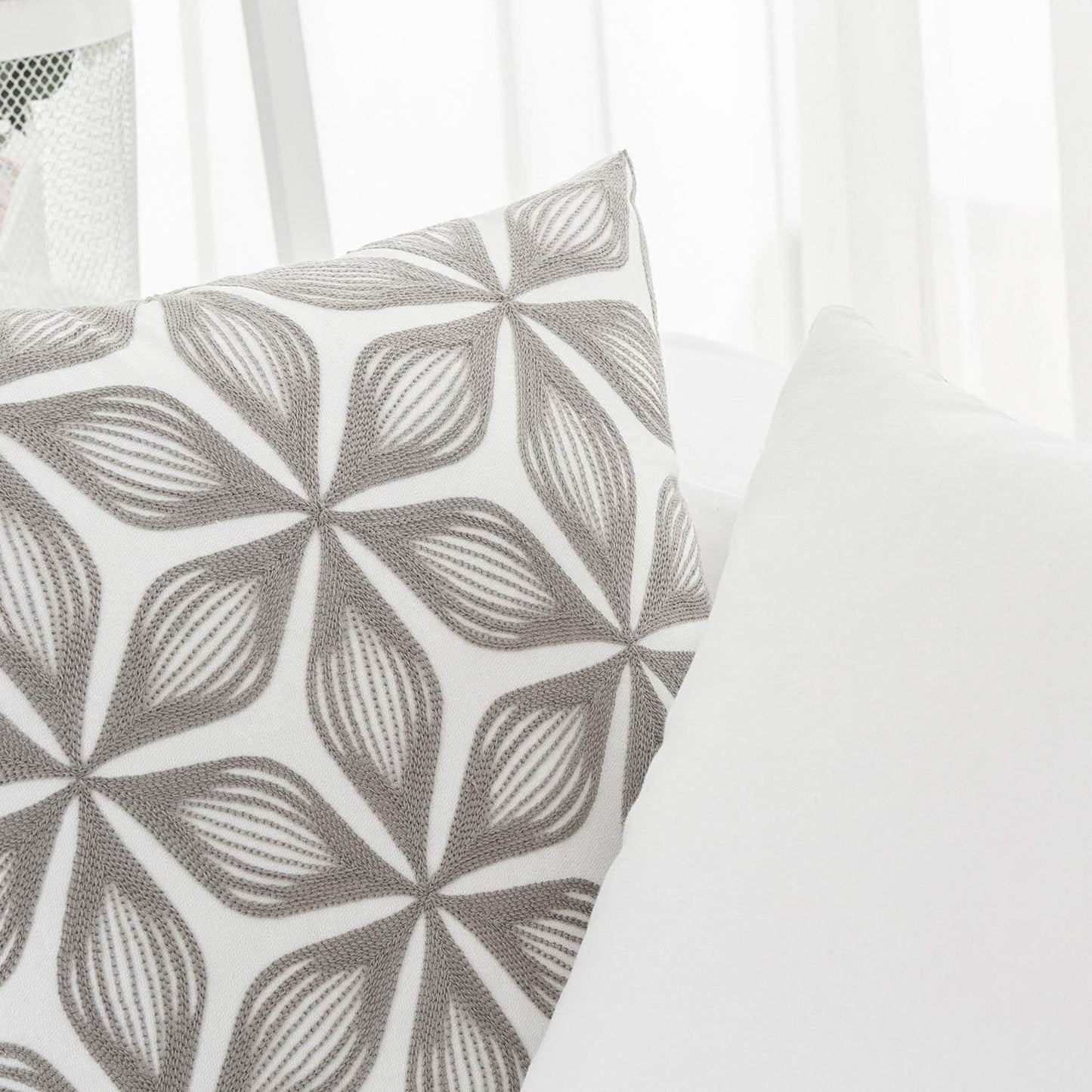 HWY 50 Grey Gray Decorative Throw Pillow Covers 18x18 Inch (1 Piece), Embroidered Cotton Farmhouse