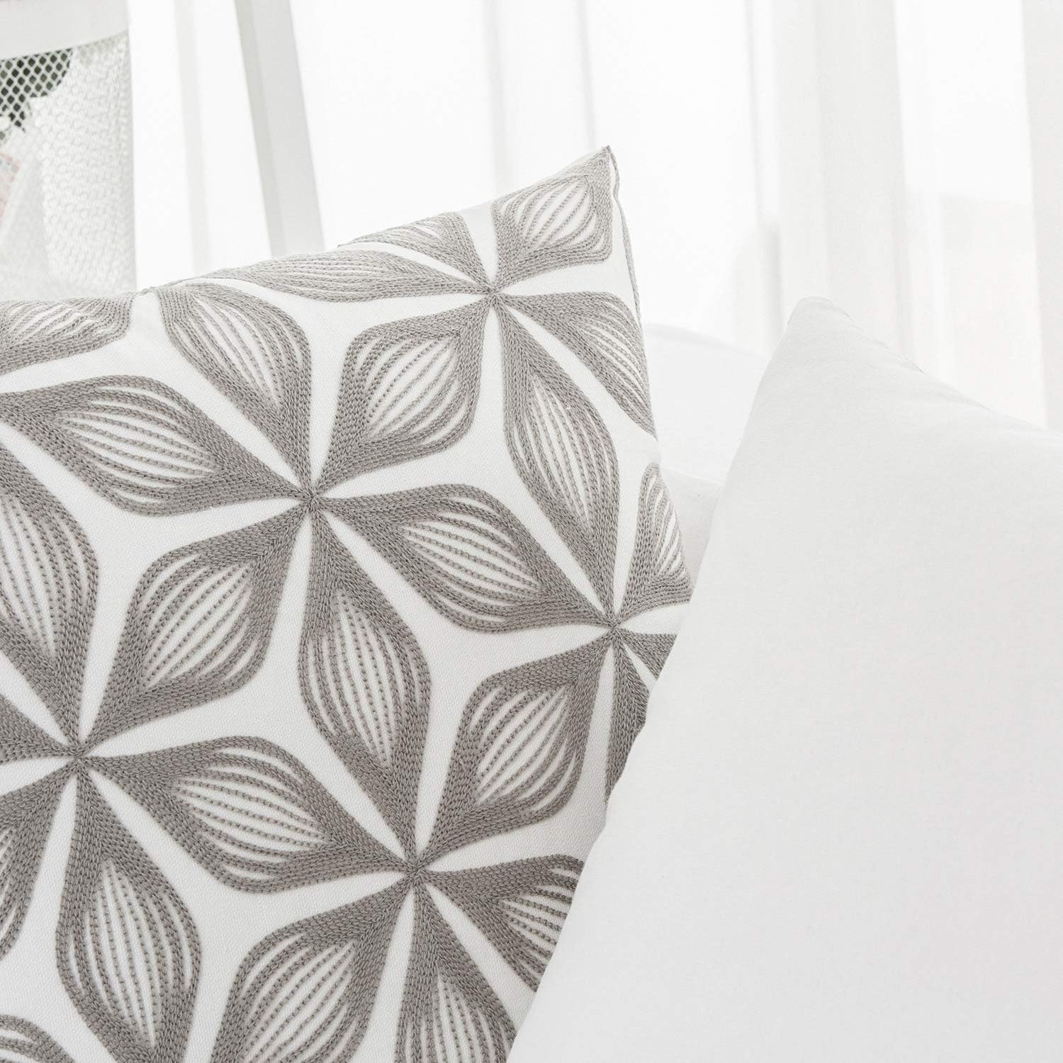 HWY 50 Grey Gray Decorative Throw Pillow Covers 18x18 Inch (1 Piece), Embroidered Cotton Farmhouse