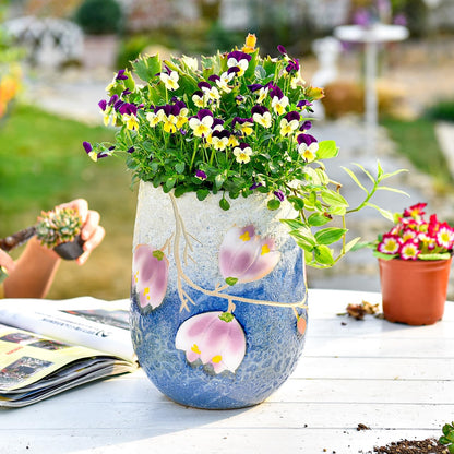 Sungmor 10.6 Inch Ceramic Succulent Plant Pot with Drainage Hole, Hand Painted Flower Pots for