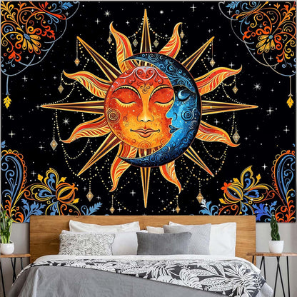 Lunerfex Sun and Moon Tapestry Mandala Wall Tapestry, Cute Tapestries for Bedroom Ceiling