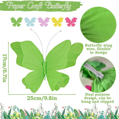 SUNBEAUTY 6Pcs Hanging Butterflies, Large Butterfly Decorations, 3D Paper Decoration, Pink Green