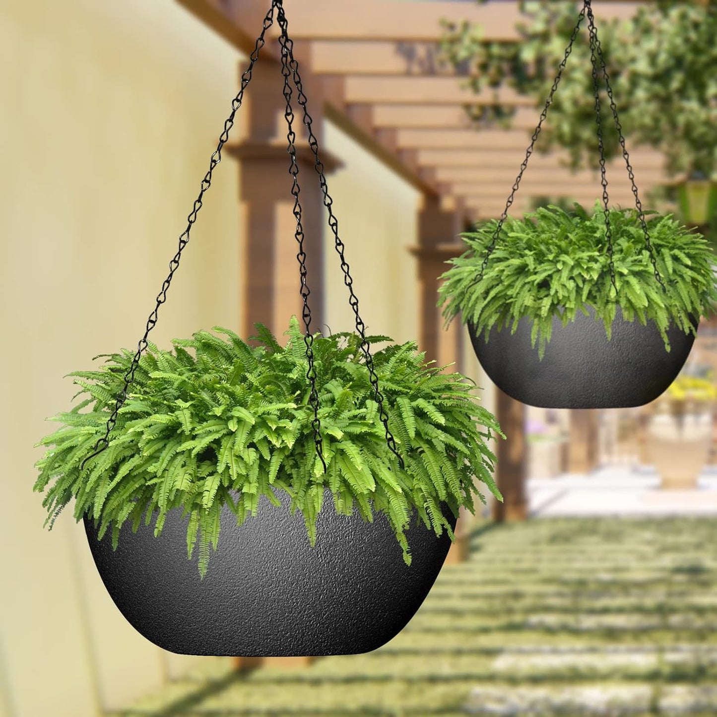 WOUSIWER 13 inch 2Pack Large Hanging Planters for Outdoor Indoor Plants with Drainage Holes and