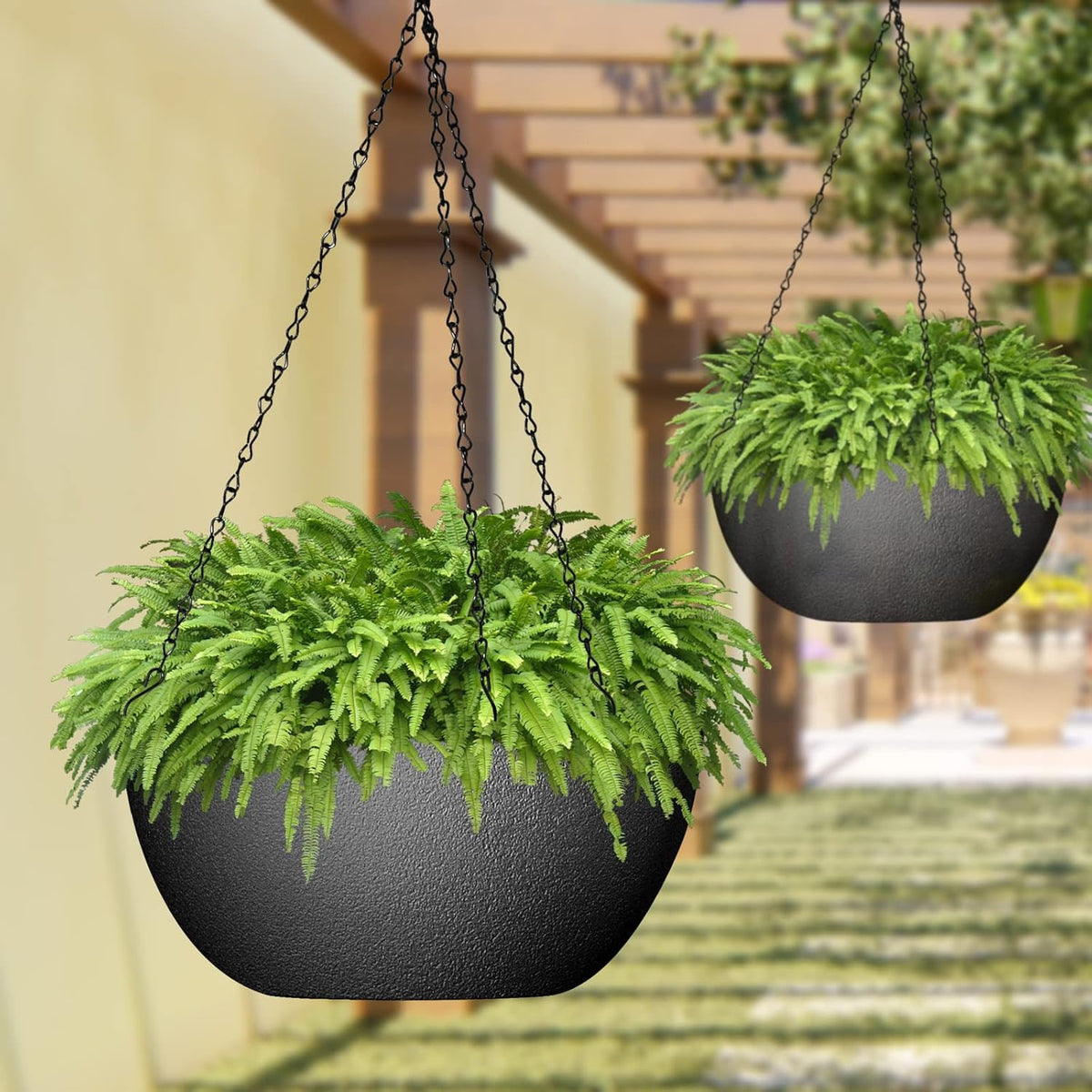 WOUSIWER 13 inch 2Pack Large Hanging Planters for Outdoor Indoor Plants with Drainage Holes and