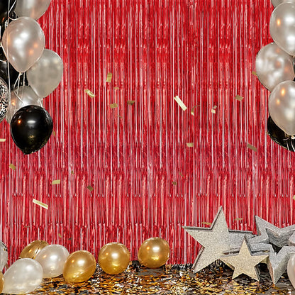 3 Pack Foil Fringe Backdrop - Red Shiny Tinsel Curtains for Party Decoration/Photo Booth Props