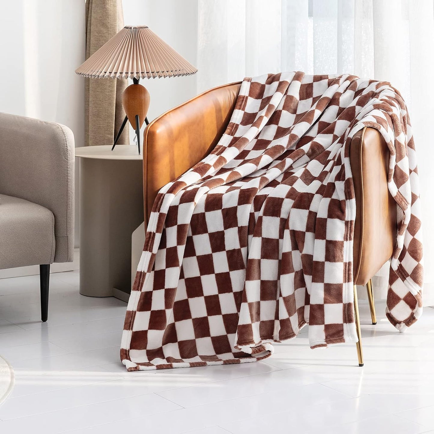 LOMAO Throw Blankets Flannel Blanket with Checkerboard Grid Pattern Soft Throw Blanket for Couch