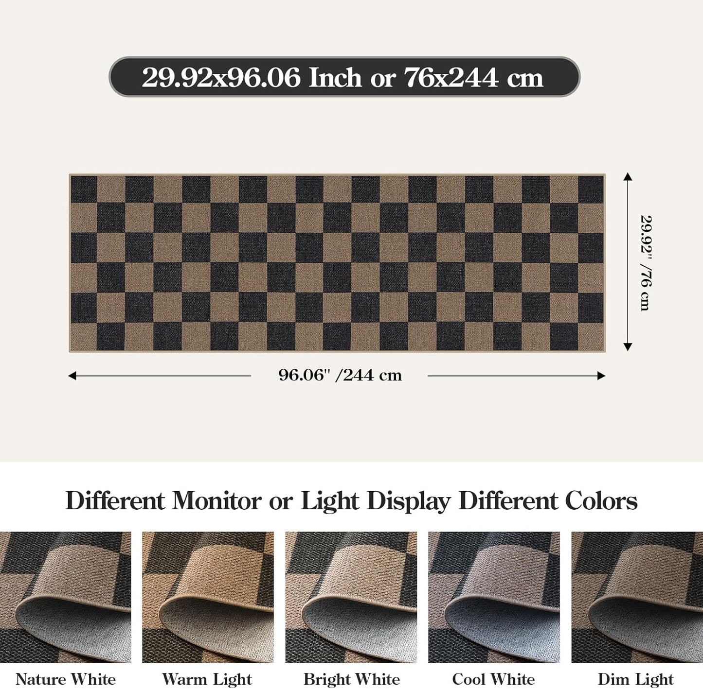 Lahome Checkered Easy Jute 2x8 Runner Rug, Washable Kitchen Runner Rug Non Slip for Entryway