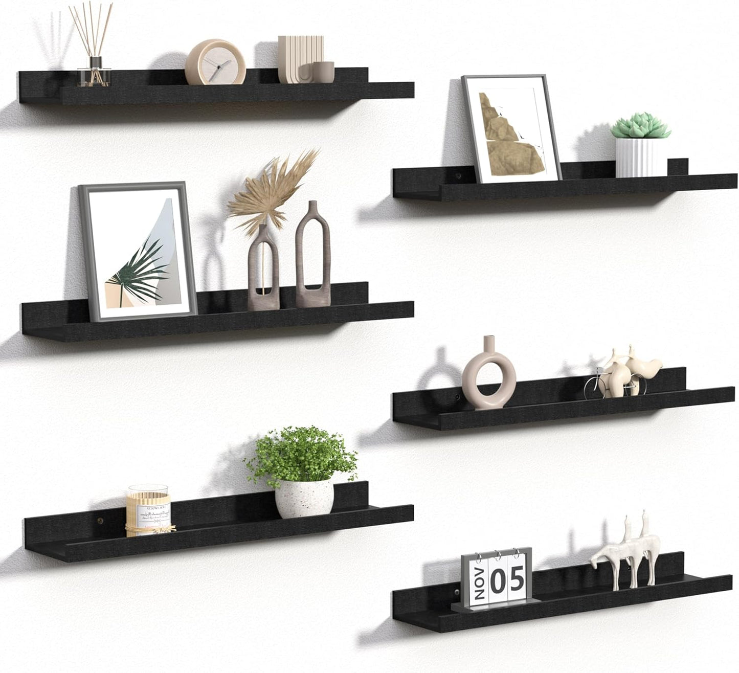 upsimples Floating Shelves for Wall, Wall Shelves for Decor Storage Set of 6, Wall Mounted Wood