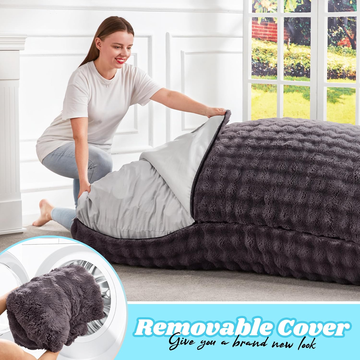 Hobestluk 3 in 1 Bean Bag Chair Giant Bean Bag Chairs for Adults with Bubble Cover Convertible Bean
