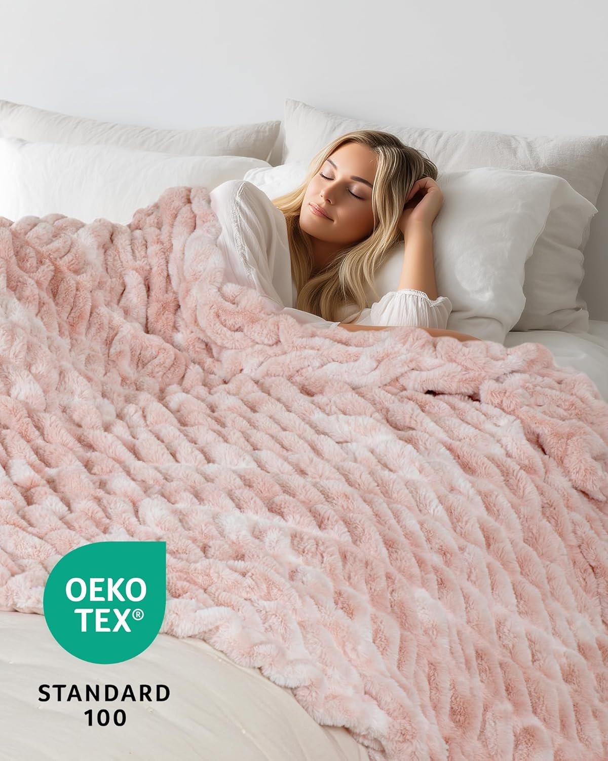 Faux Fur Blanket, Twin Size Oversized Throw Blanket for Couch, Fluffy Blanket with Stretch Ruched
