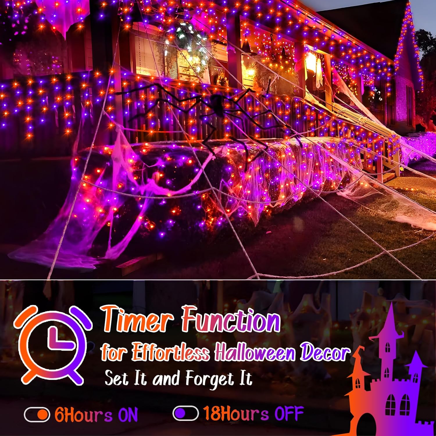 KNONEW 99FT 1216 LED Halloween Lights Decortation Orange Purple String Lights Outdoor with 228